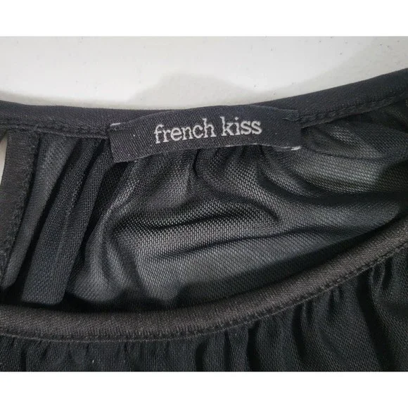 French Kiss Black Peplum Corset Women's Top Size Small Sheer Mesh Open Back - Picture 3 of 7